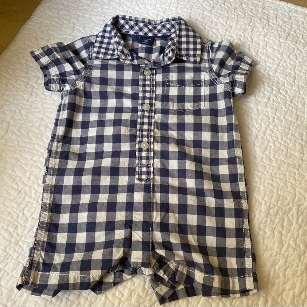 Baby Gap blue and white checked romper